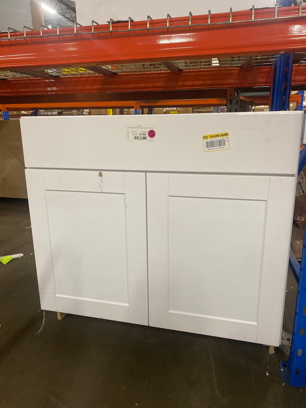 Shaker Satin White Stock Assembled Sink Base Kitchen Cabinet (36 in. x 34.5 in. x 24 in.)