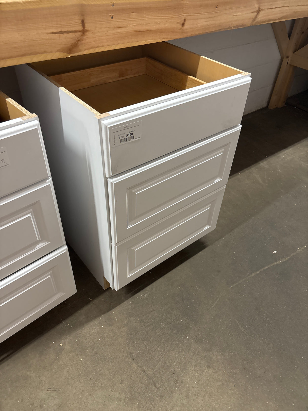 Hampton Satin White Raised Panel Stock Drawer Base Kitchen Cabinet with Drawer Glides (24 in.W x 34.5 in.H x 24 in.D)