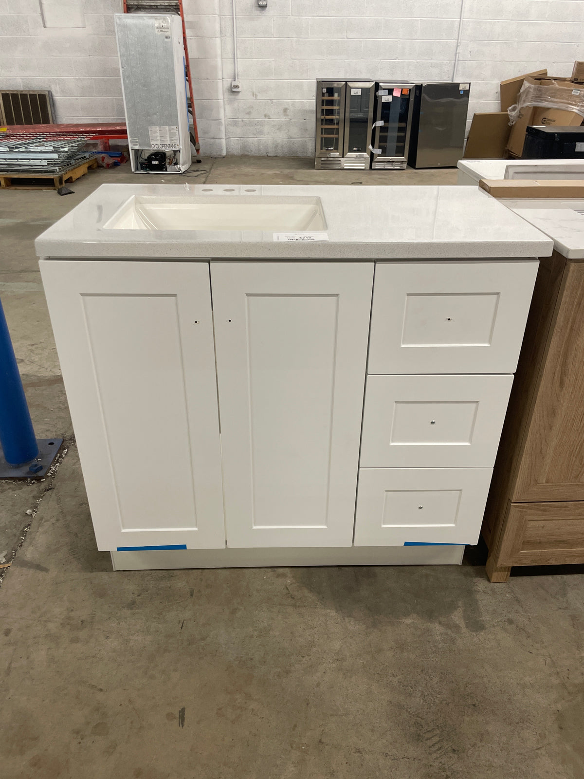 Bannister 37 in. W x 19 in. D x 35 in. H Single Sink Freestanding Bath Vanity in White with White Cultured Marble Top
