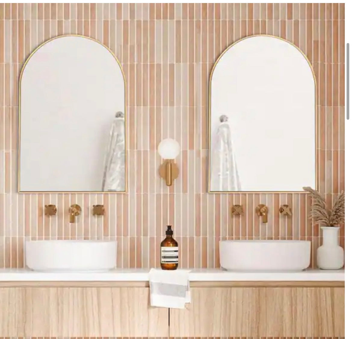 24 in. W x 36 in. H Gold Vanity Arched Wall Mirror Aluminium Alloy Frame Bathroom Mirror (2 Pieces)