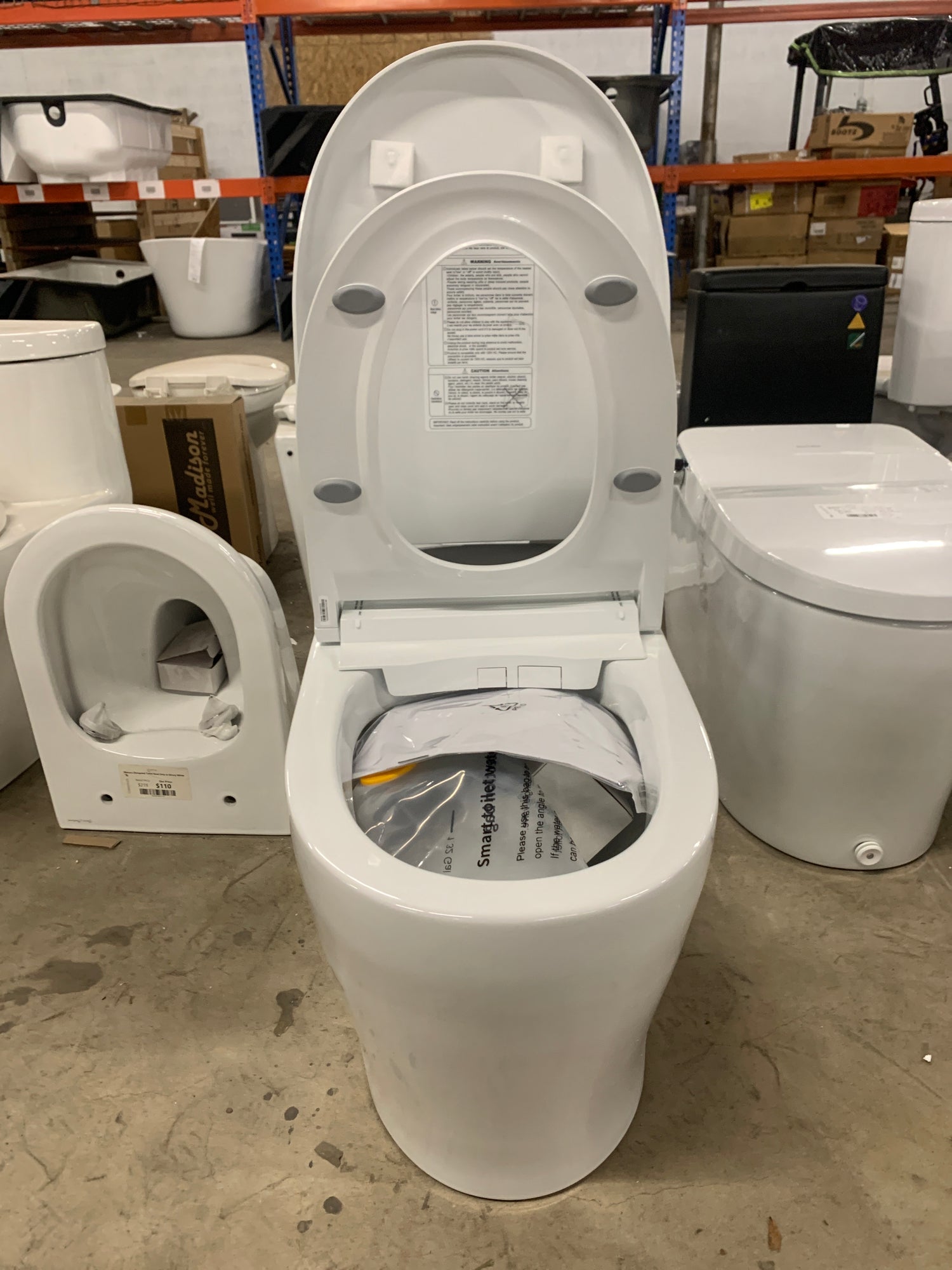 Tankless Elongated Smart Toilet Bidet in White with Auto Flush, Heated Seat, Warm Air Dryer, Bubble Infusion Wash