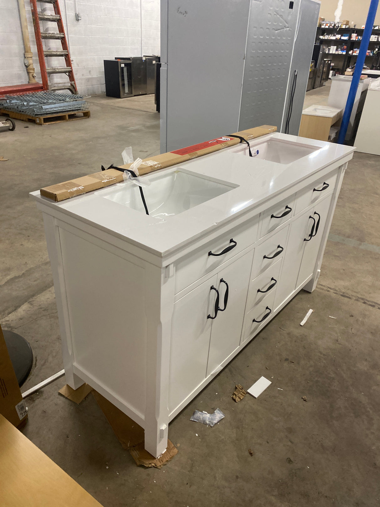Bellington 60 in. Double Sink Freestanding White Bath Vanity with White Engineered Stone Top (Assembled)