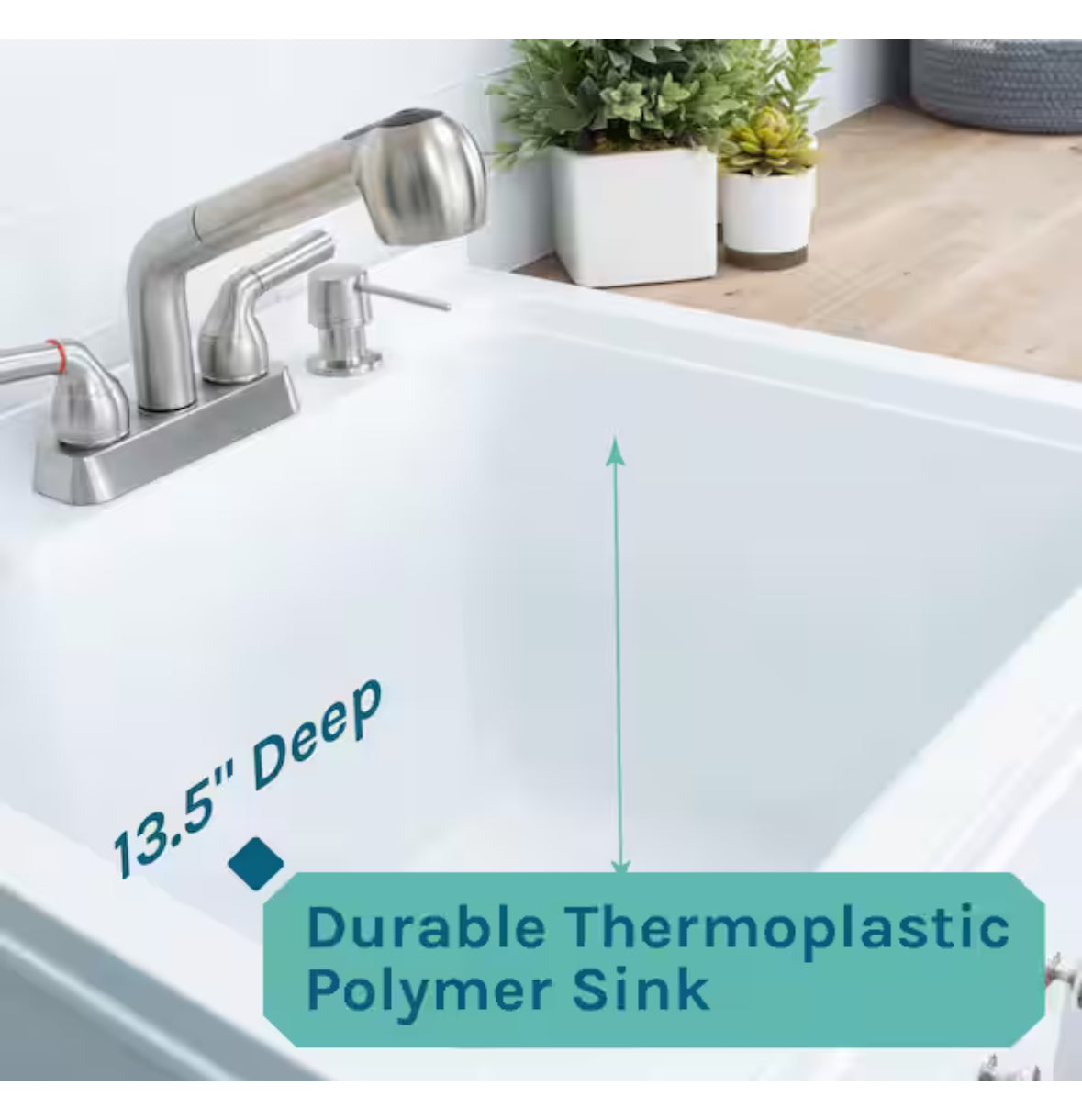 18 Gallons 21.75 in. x 25 in. Thermoplastic Drop-in Laundry Sink with Stainless Faucet, White Cabinet, Soap Dispenser