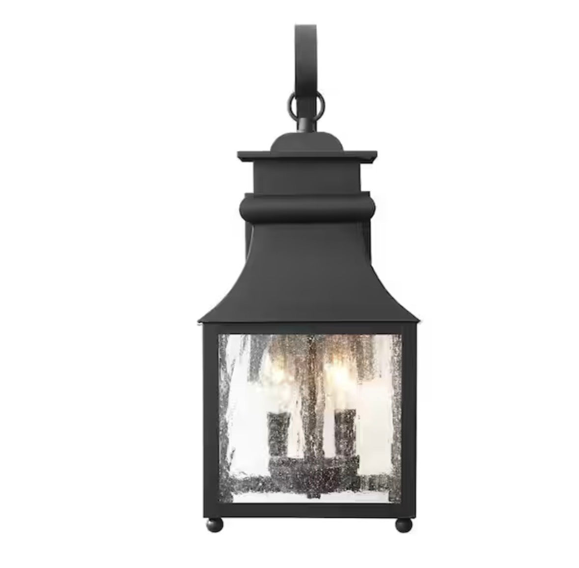 Rainbrook 18 in. 2-Light Matte Black Outdoor Wall Light Fixture Sconce with Seeded Glass