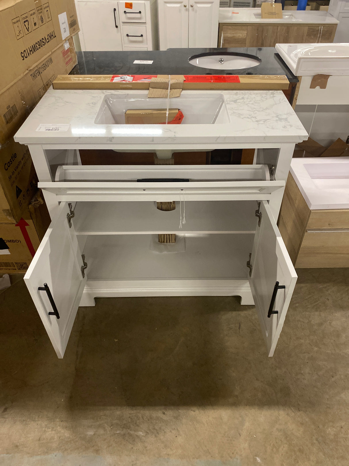 Doveton 36 in. W x 19 in. D x 34.5 in. H Single Sink Bath Vanity in White with White Engineered Stone Top