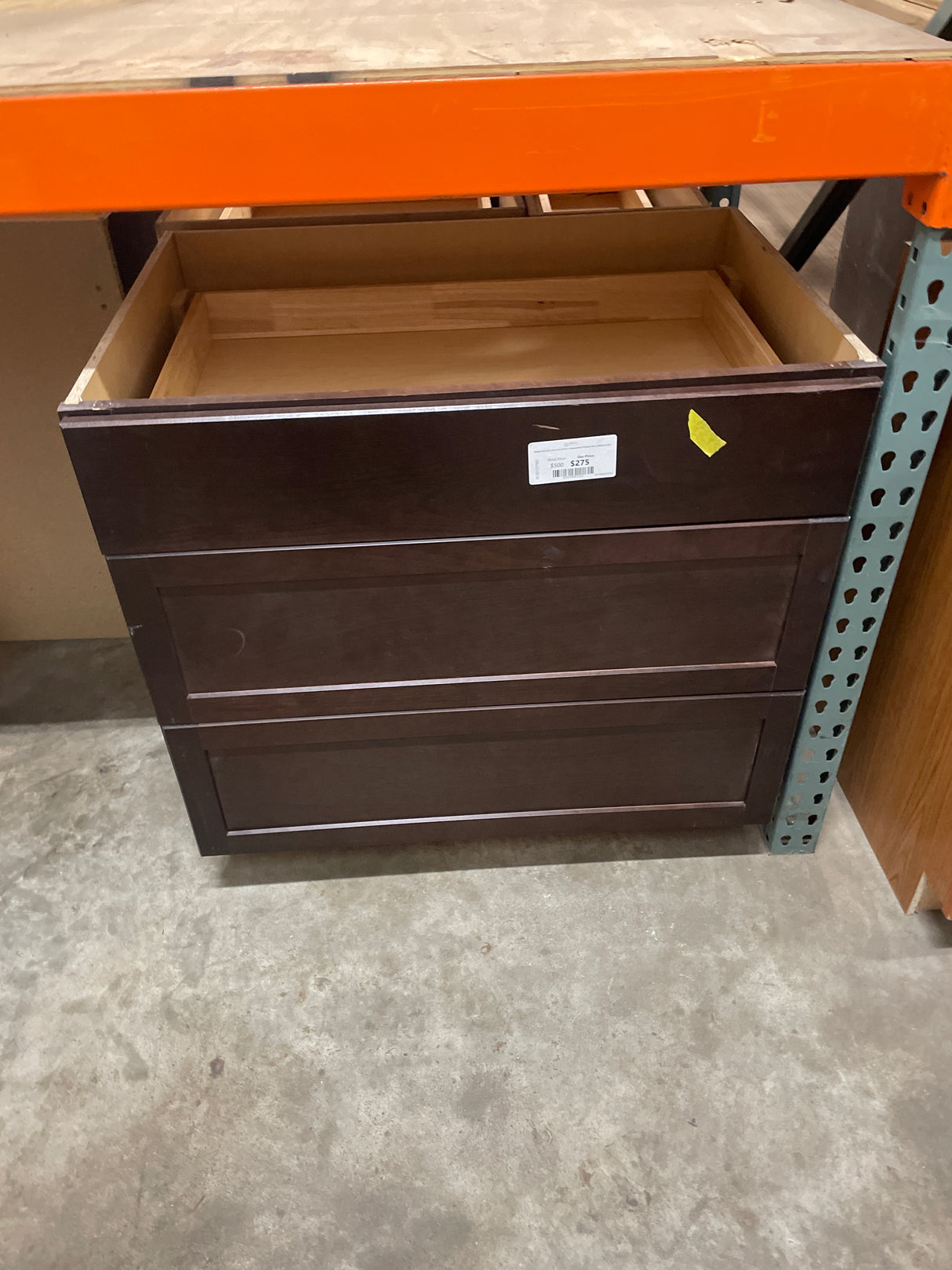 Shaker 36 in. W x 24 in. D x 34.5 in. H Assembled 3 Drawer Base Cabinet in Java