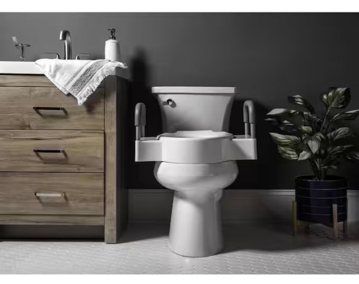 Round/Elongated Rise with Support Arms Raised 4.5" Toilet Seat in White