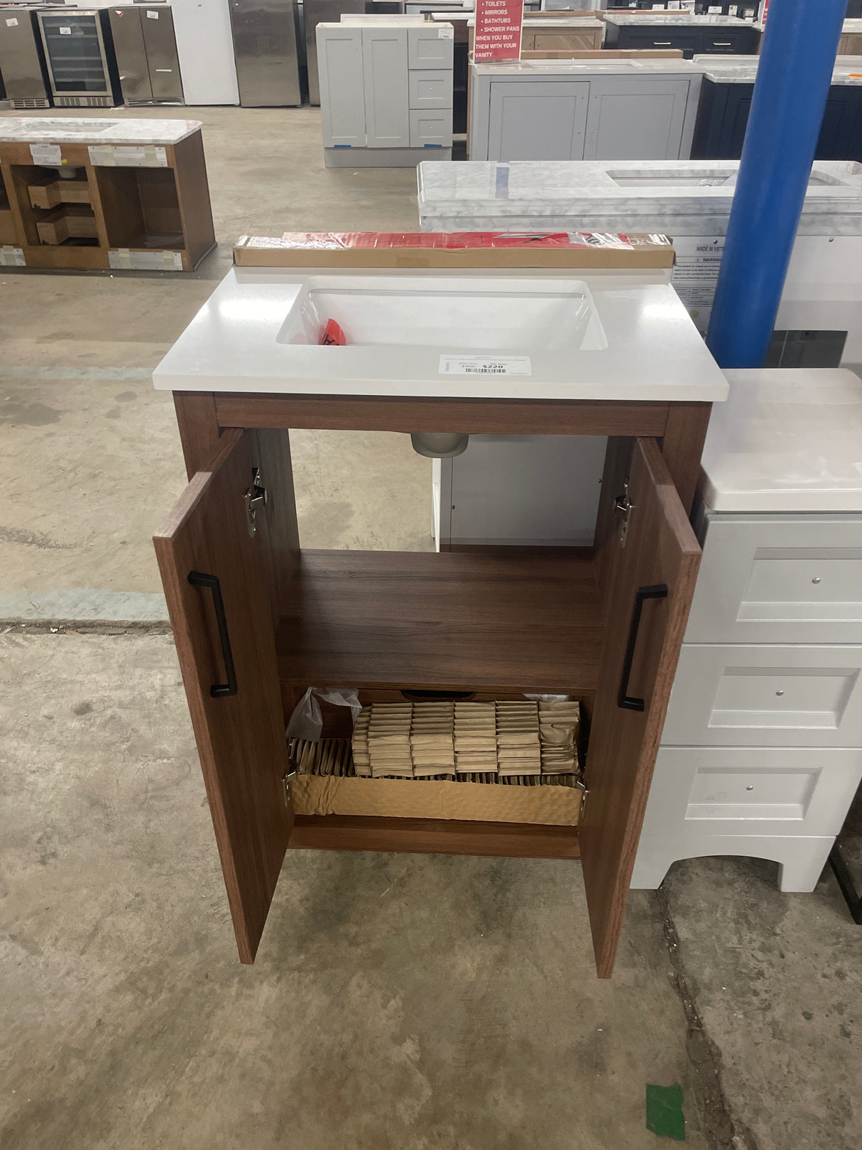 Huckleberry 24 in. Single Sink Spiced Walnut Bath Vanity with White Engineered Stone Top (Assembled)