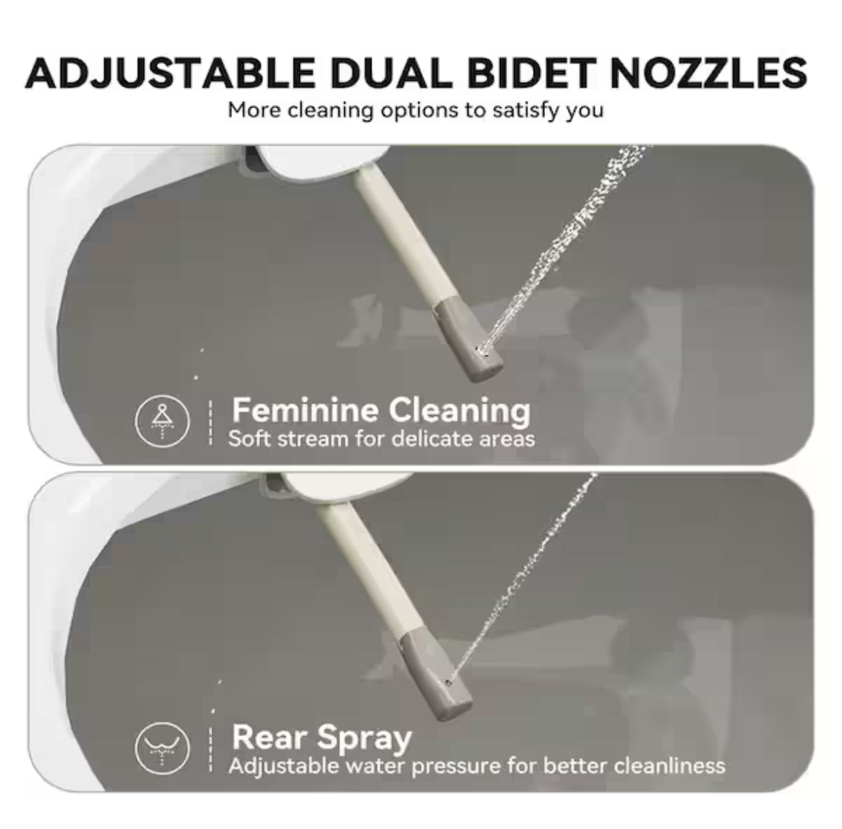 Non-Electric Bidet Seat for Elongated Toilets with Front and Rear Wash, Adjustable Water Pressure in White