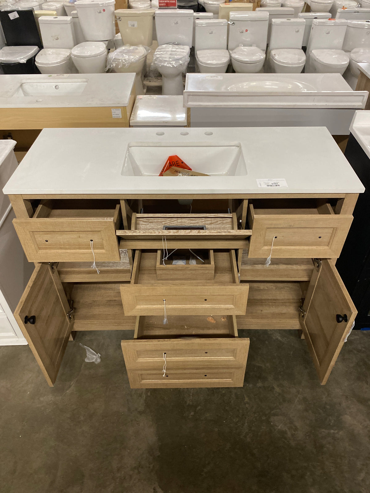Hanna 48 in. W x 19 in. D x 34 in. H Single Sink Bath Vanity in Weathered Tan with White Engineered Stone Top