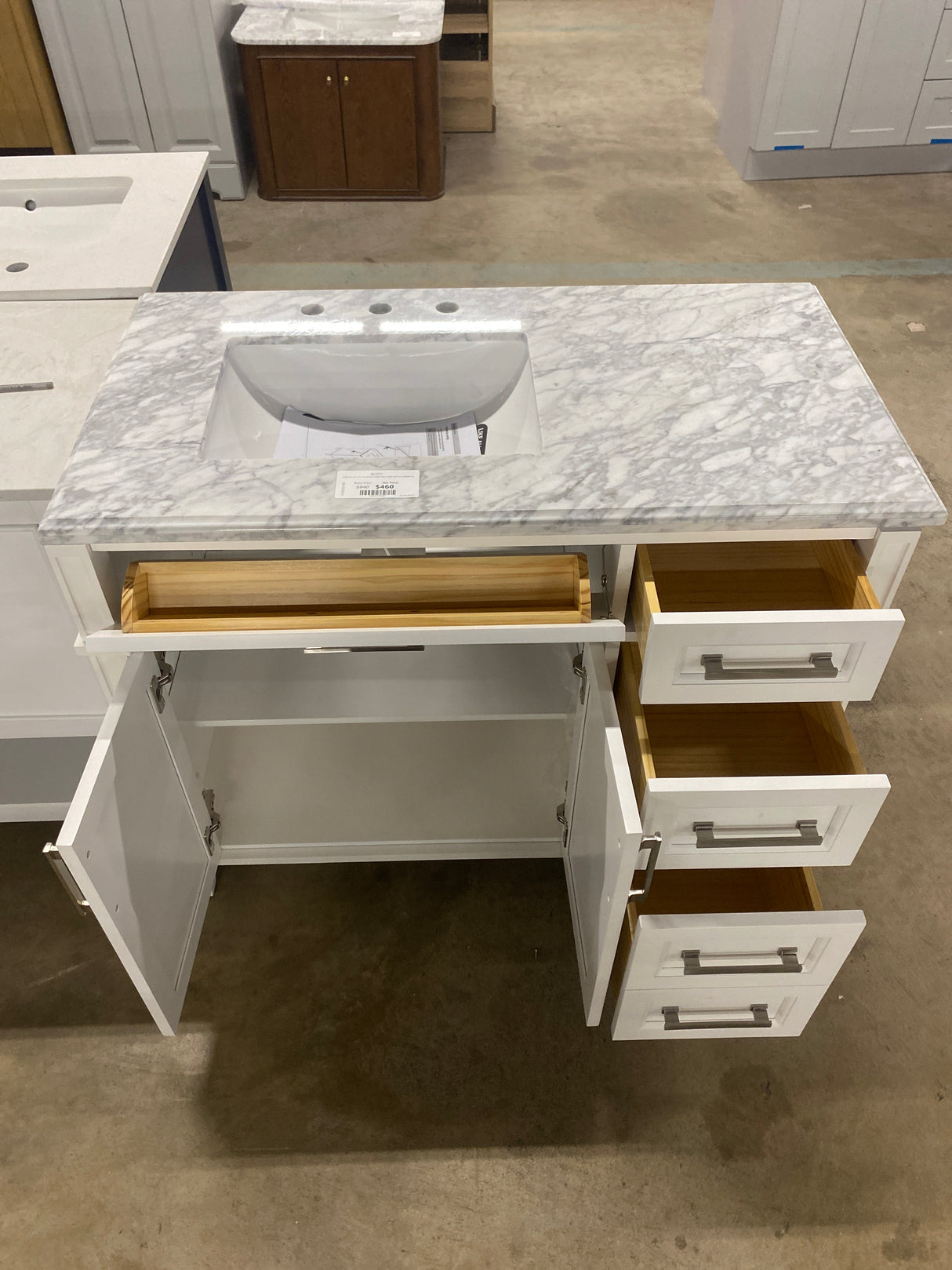 Caville 42 in. W x 22 in. D x 34.50 in. H Bath Vanity in White with Carrara Marble Top