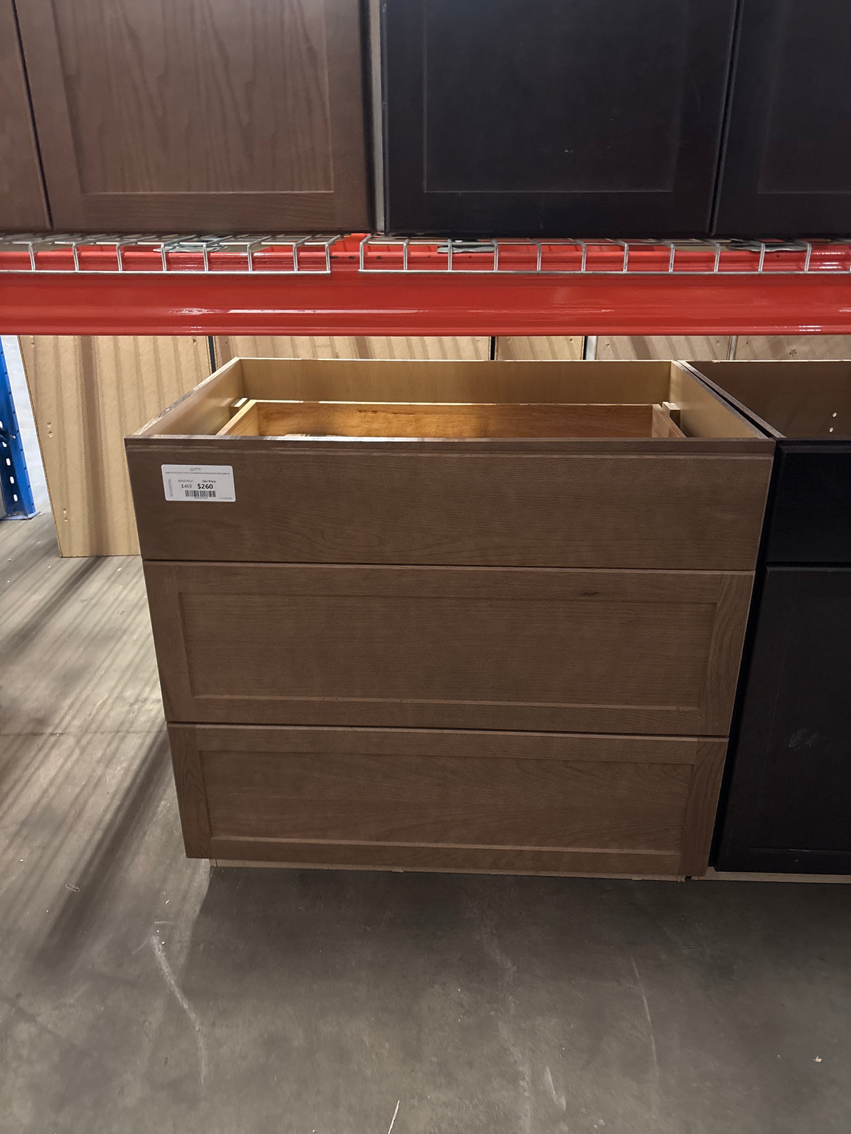 Sinclair 36 in. W x 24 in. D x 34.5 in. H Assembled 3 Drawer Base Cabinet in Shaker Saddle Oak