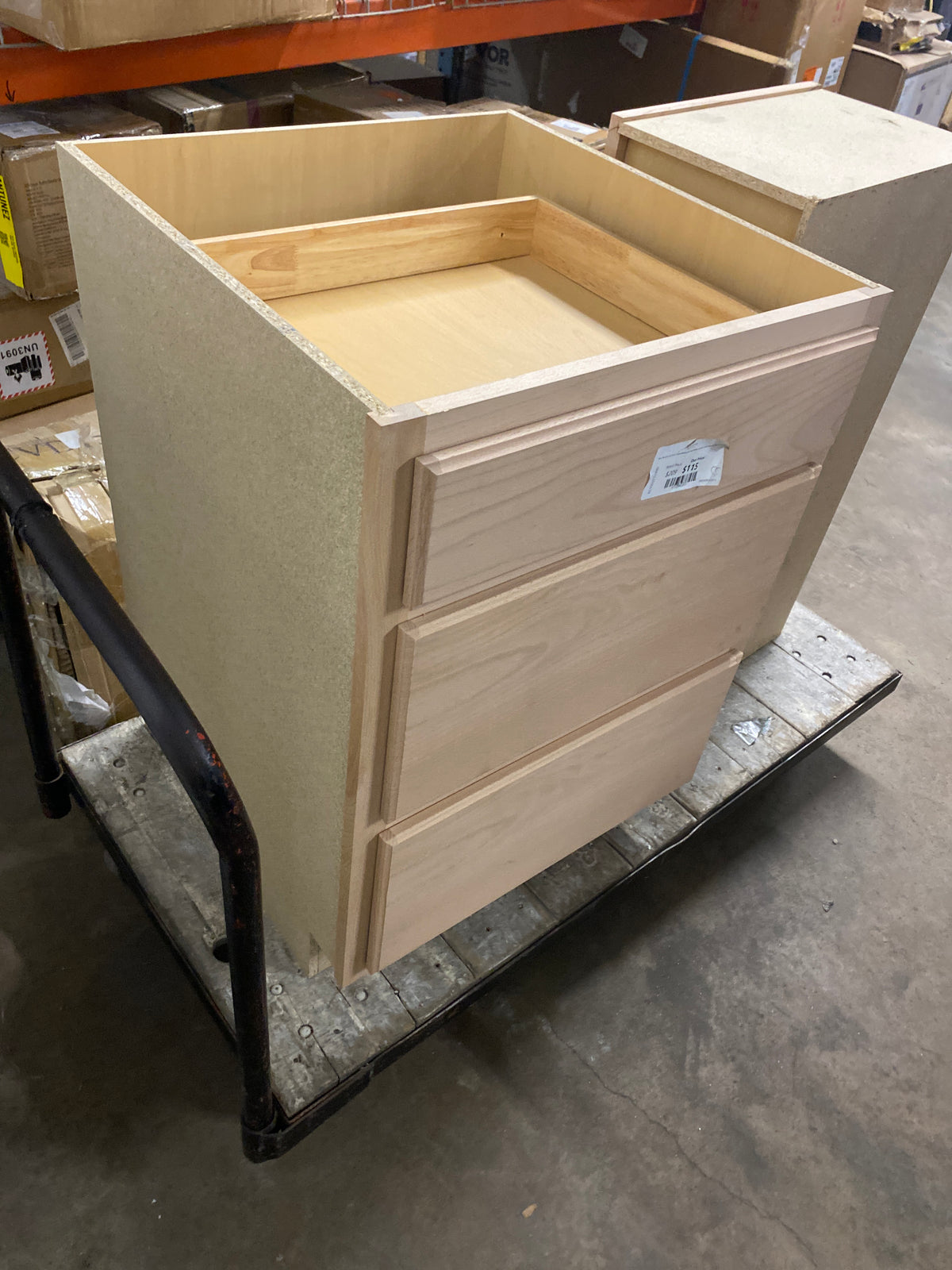 24 in. W x 24 in. D x 34.5 in. H Assembled Drawer Base Kitchen Cabinet in Unfinished with Recessed Panel (Copy)