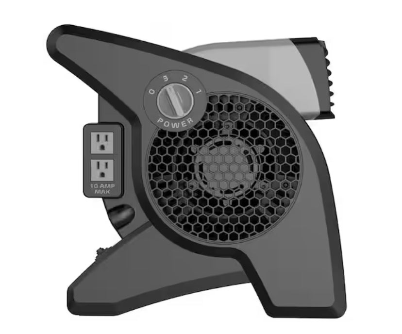 11.2 in. 3 Speeds Blower Fan in Gray with Carry Handle, Circuit Breaker, Power Outlets, High Velocity Utility Pivoting