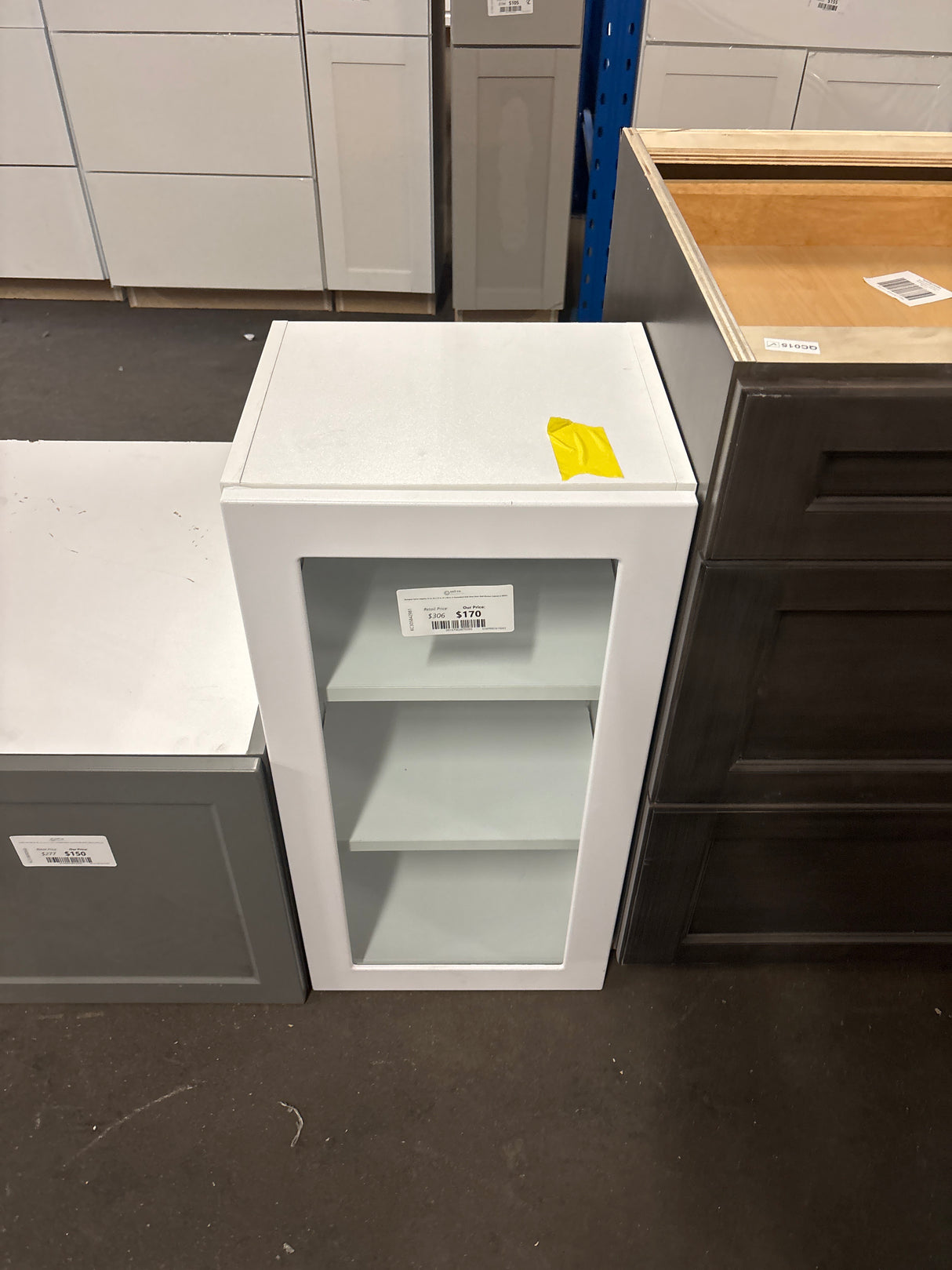 Designer Series Edgeley 15 in. W x 12 in. D x 30 in. H Assembled Slab Glass Door Wall Kitchen Cabinet in White