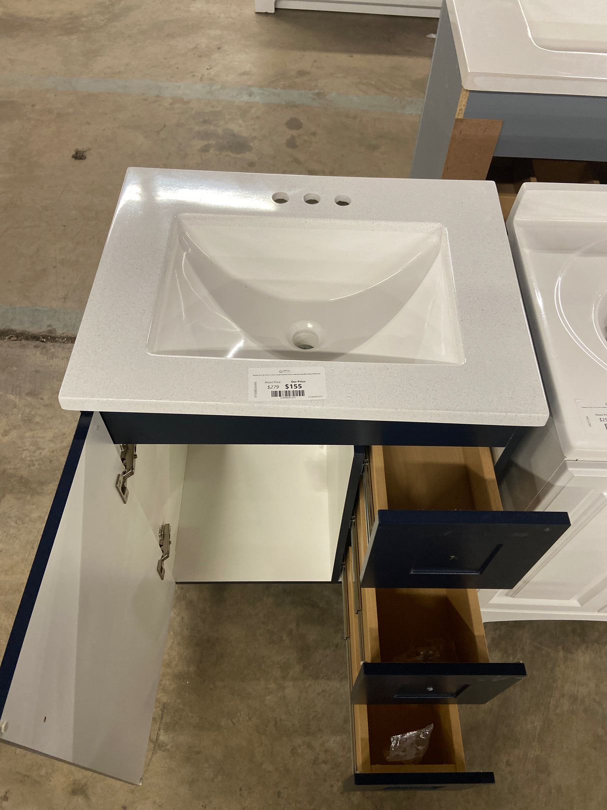 Bannister 25 in. W x 19 in. D x 35 in. H Single Sink Bath Vanity in Deep Blue with White Cultured Marble Top
