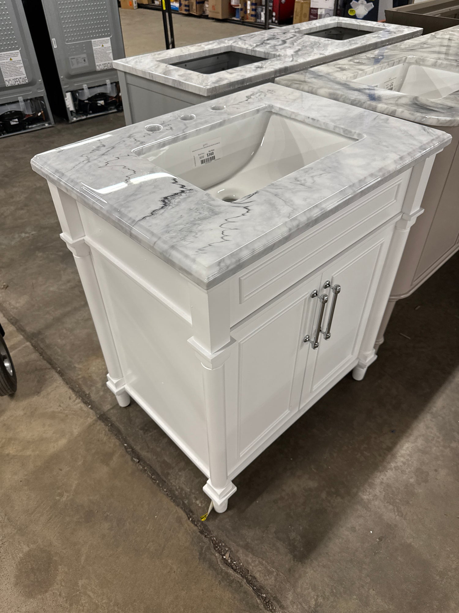 Aberdeen 30 in. W x 22 in. D x 34 in. H Single Sink Bath Vanity in White with Epoxied Carrara Marble Top (comes with one free toilet or mirror valued up to $100)