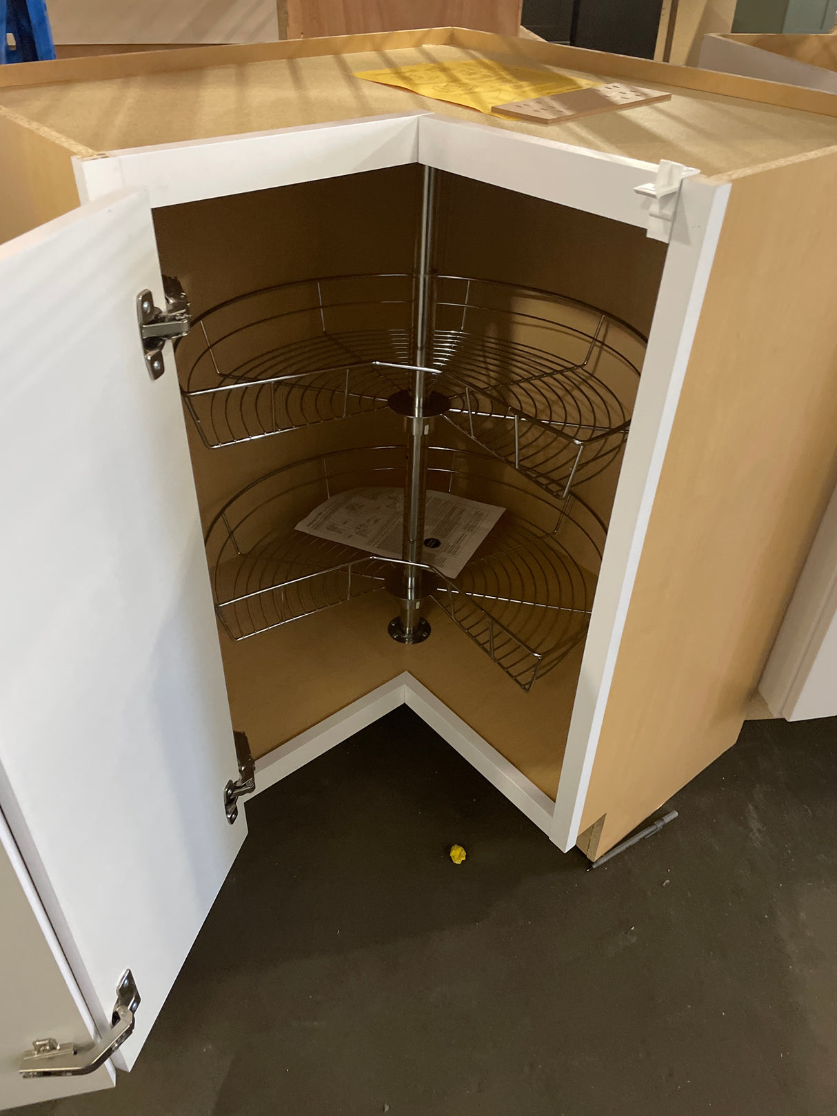 Shaker 36 in. W x 16.5 in. D x 34.5 in. H Assembled Corner Lazy Susan Base Cabinet in Satin White