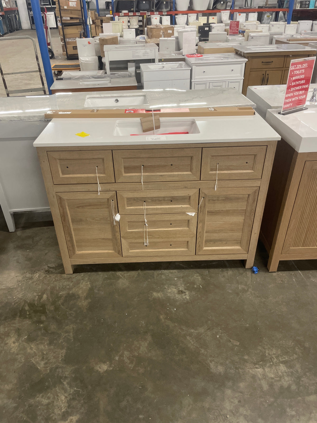 Hanna 48 in. W x 19 in. D x 34 in. H Single Sink Bath Vanity in Weathered Tan with White Engineered Stone Top