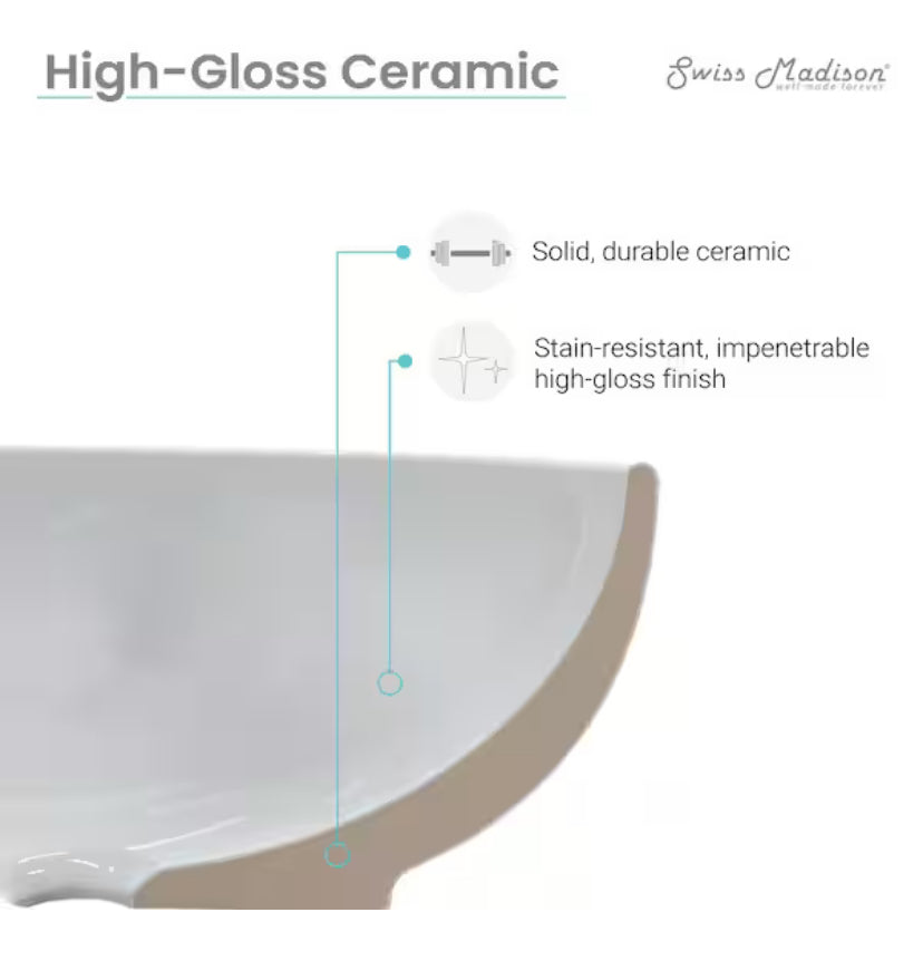 Chateau 29.31 in. Left Side Faucet Wall-Mount Ceramic Rectangular Bathroom Vessel Sink in Glossy White