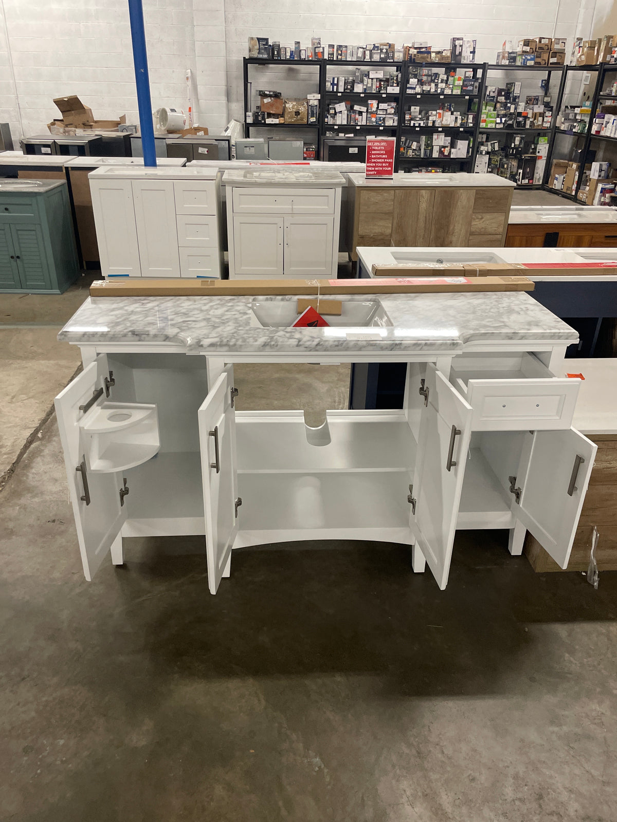 Sassy 60 in. Vanity in White with Marble Vanity Top in Carrara White