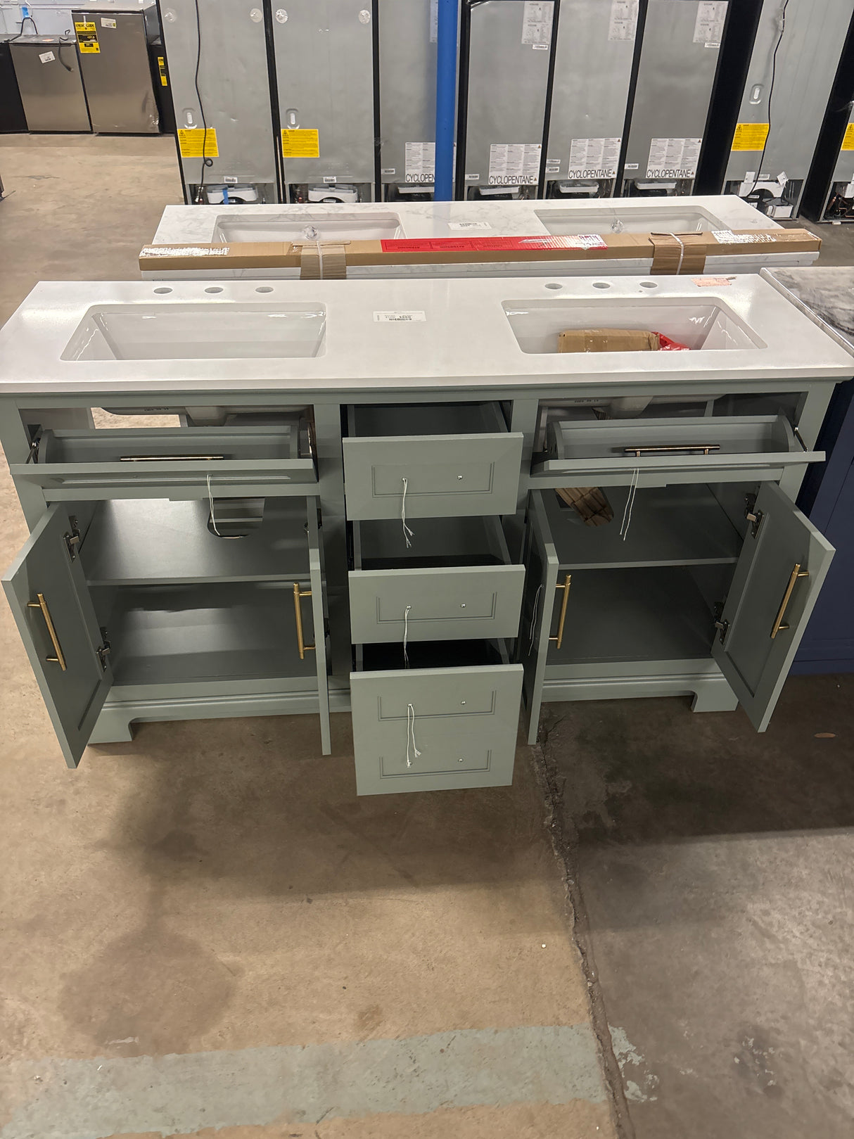 Doveton 60 in. Double Sink Sage Green Bath Vanity with White Engineered Stone Top (Assembled)