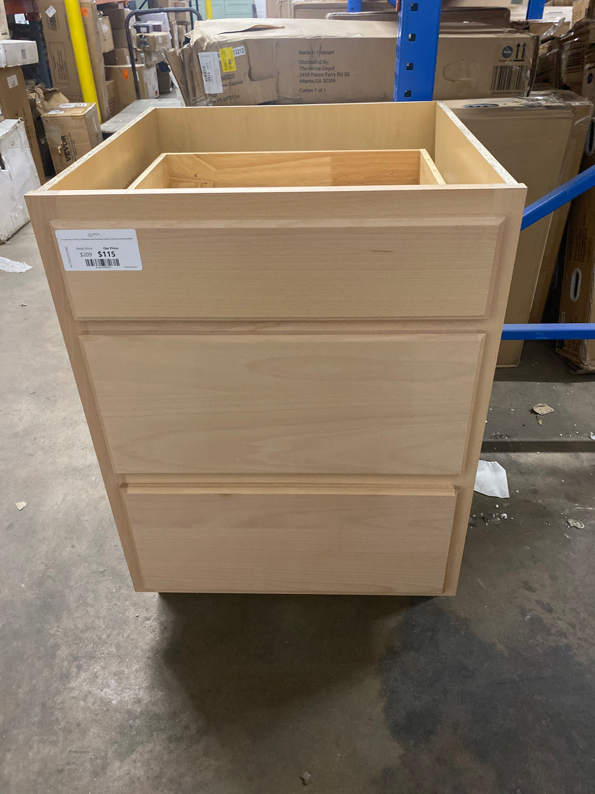 24 in. W x 24 in. D x 34.5 in. H Assembled Drawer Base Kitchen Cabinet in Unfinished with Recessed Panel