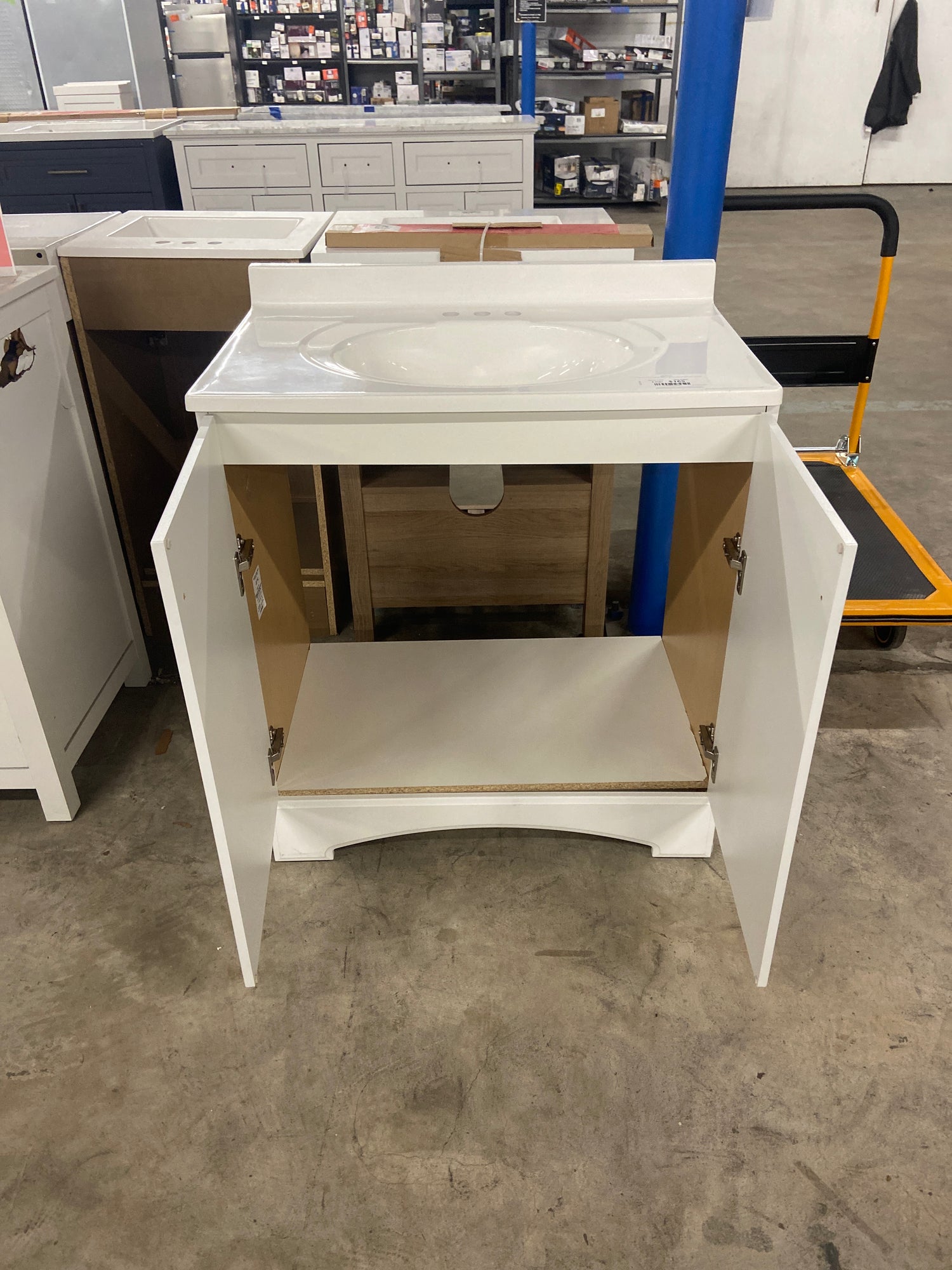 31 in. W x 19 in. D x 35 in. H Single Sink Freestanding Bath Vanity in White with White Cultured Marble Top