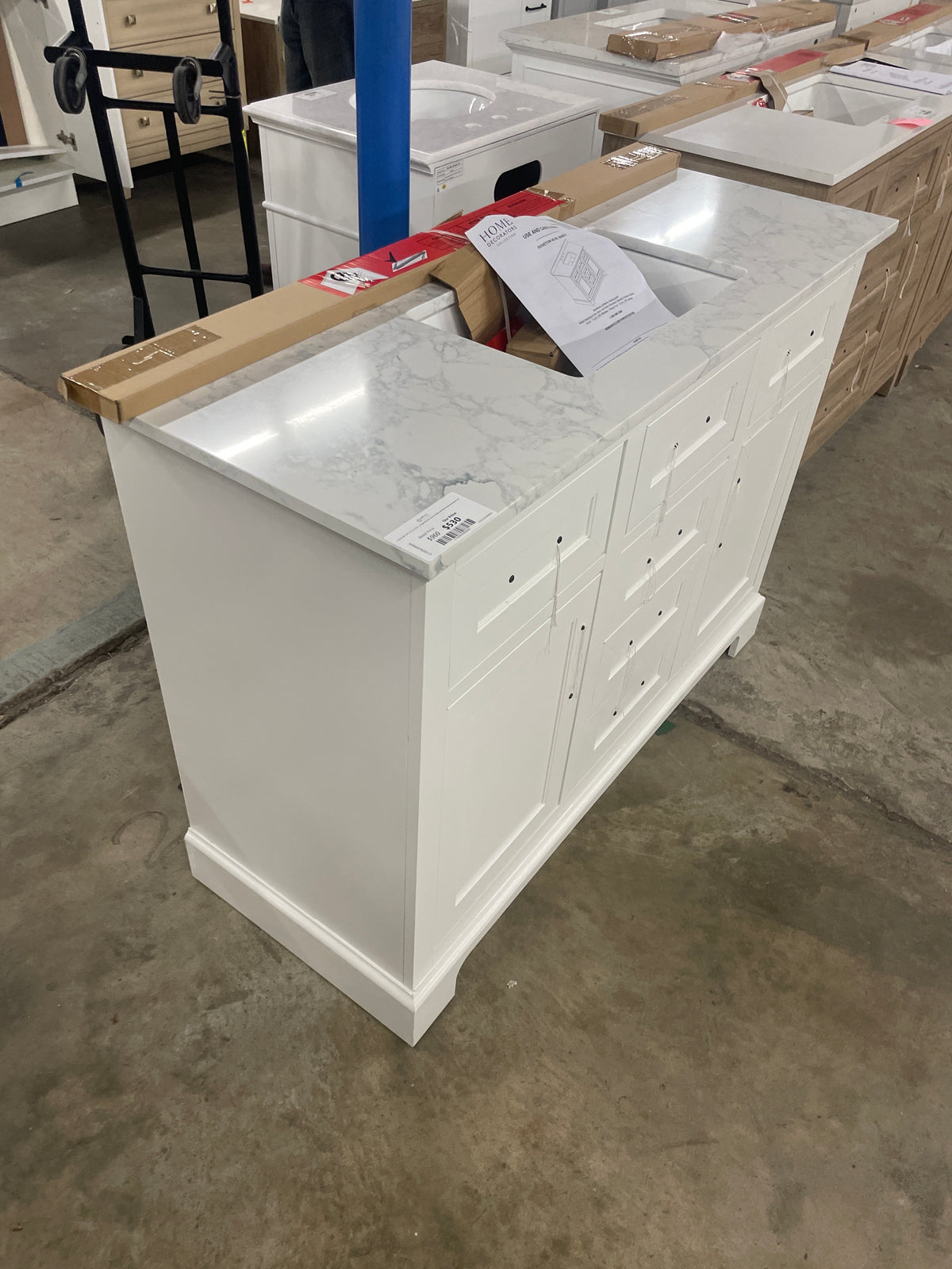 Doveton 48 in. W x 19 in. D x 34 in. H Single Sink Bath Vanity in White with White Engineered Marble Top