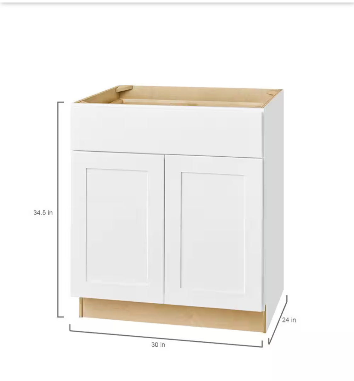 Avondale Shaker Alpine White Ready to Assemble Plywood 30 in Base Kitchen Cabinet (30 in W x 24 in D x 34.5 in H)