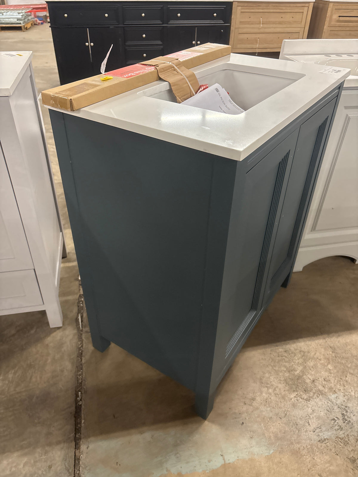 Korra 30 in. Single Sink Freestanding Vintage Blue Bath Vanity with White Engineered Stone Top (Assembled)