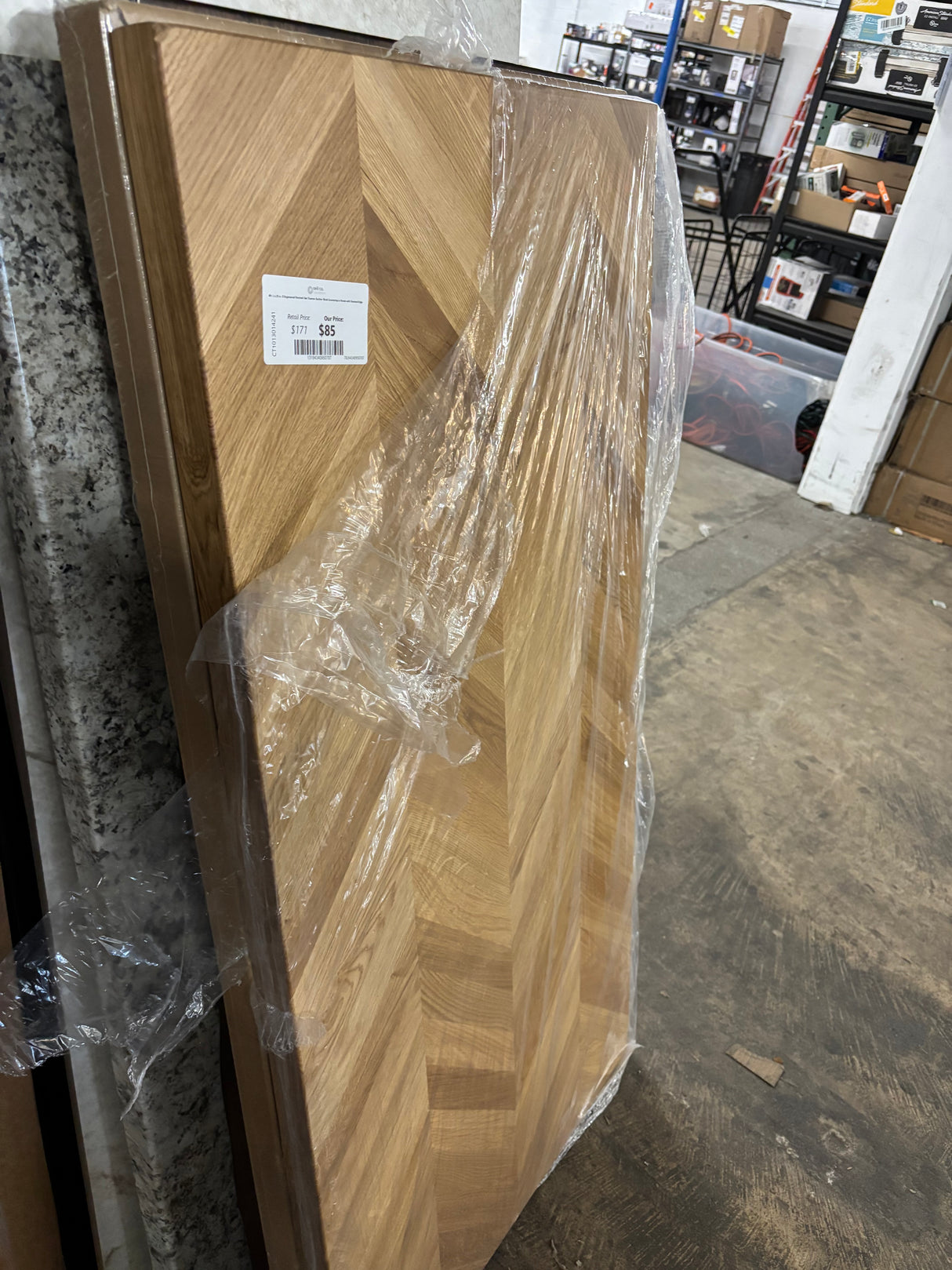 4ft. L x 25 in. D Engineered Finished Oak Chevron Butcher Block Countertop in Brown with Standard Edge