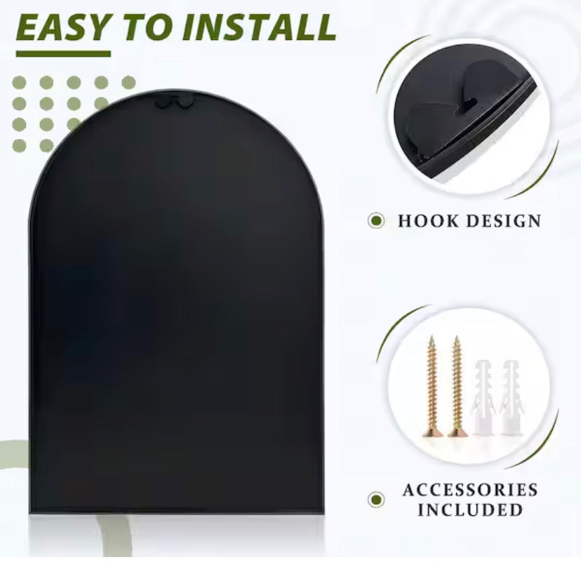 24 in. W x 36 in. H Arched Black Aluminum Alloy Framed Wall Mirror Decorative Wall Mirror (2-Pieces)