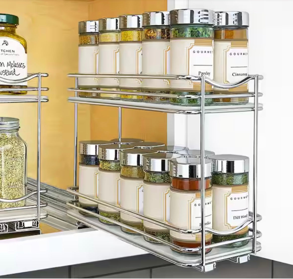 Slide Out Spice Rack Pull Out Cabinet Organizer 4-1/4 in. Wide - Double, Chrome