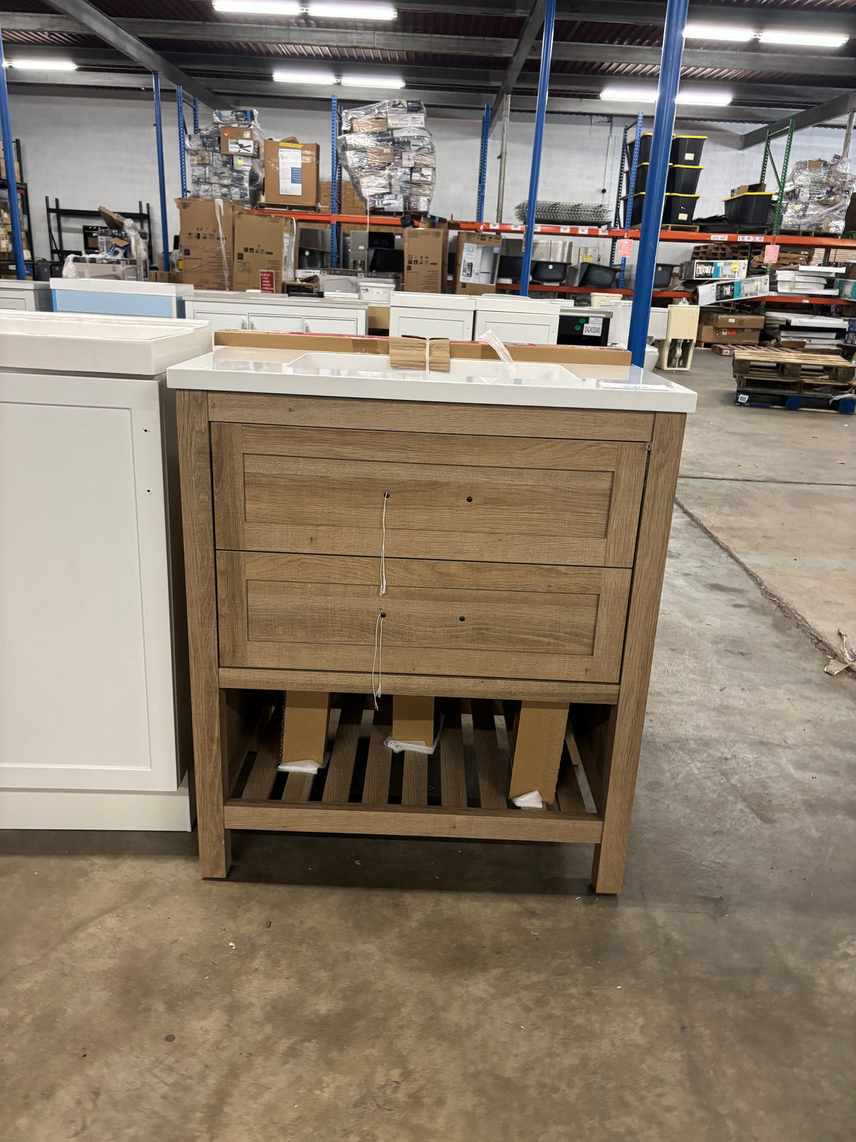 Autumn 30 in. W x 19 in. D x 34 in. H Single Sink Bath Vanity in Weathered Tan with White Engineered Stone Top
