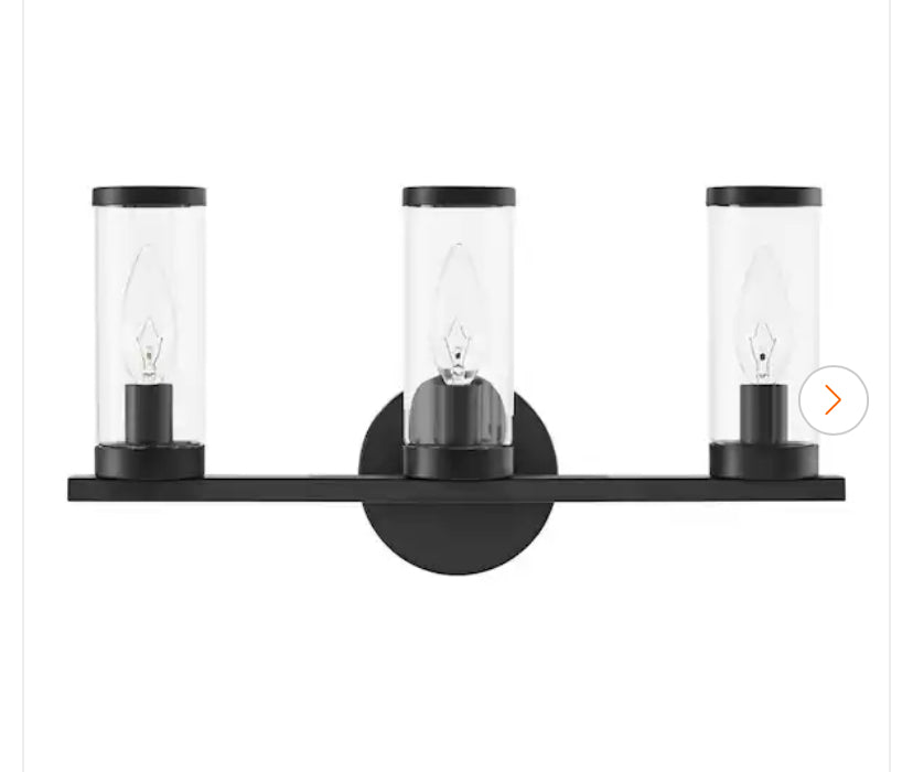 Loveland 16.625 in. 3-Light Black Bathroom Vanity Light Fixture with Clear Glass Shades