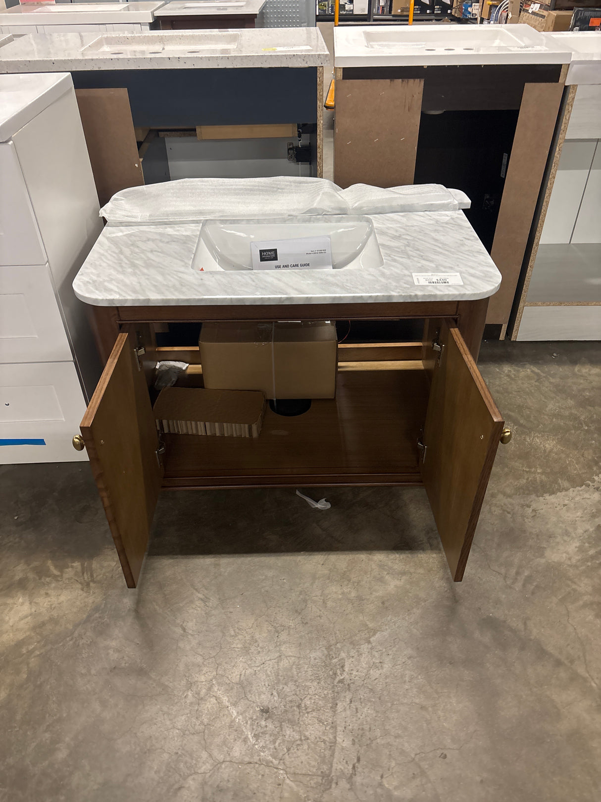 Collette 36 in. Single Sink Cinnamon Oak Bath Vanity with Carrara White Marble Top (Assembled)