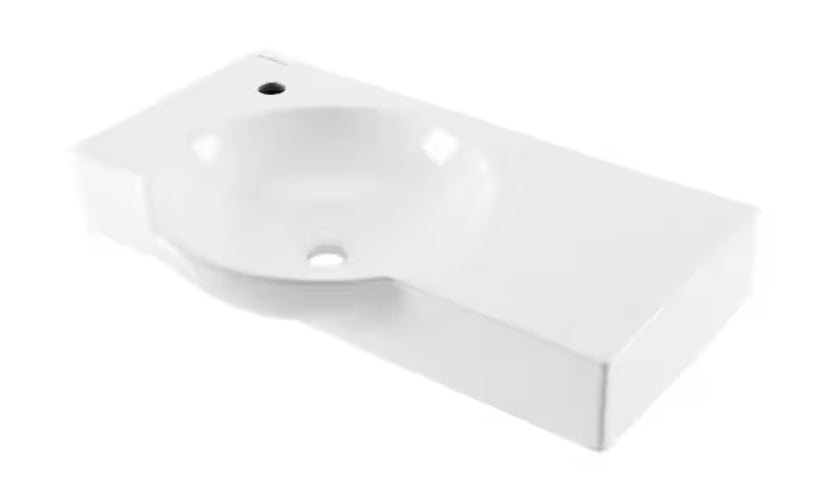 Chateau 29.31 in. Left Side Faucet Wall-Mount Ceramic Rectangular Bathroom Vessel Sink in Glossy White