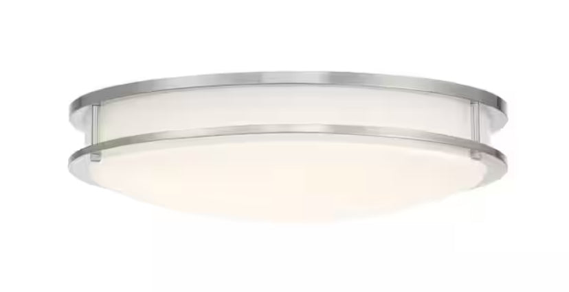DC Series 16 in. 1-Light Modern Brushed Nickel Selectable Dimmable LED Round Flush Mount with White Acrylic Shade