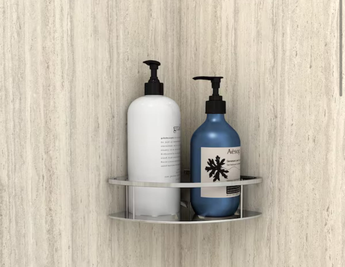 Passage Corner Shower Shelf in Brushed Metal