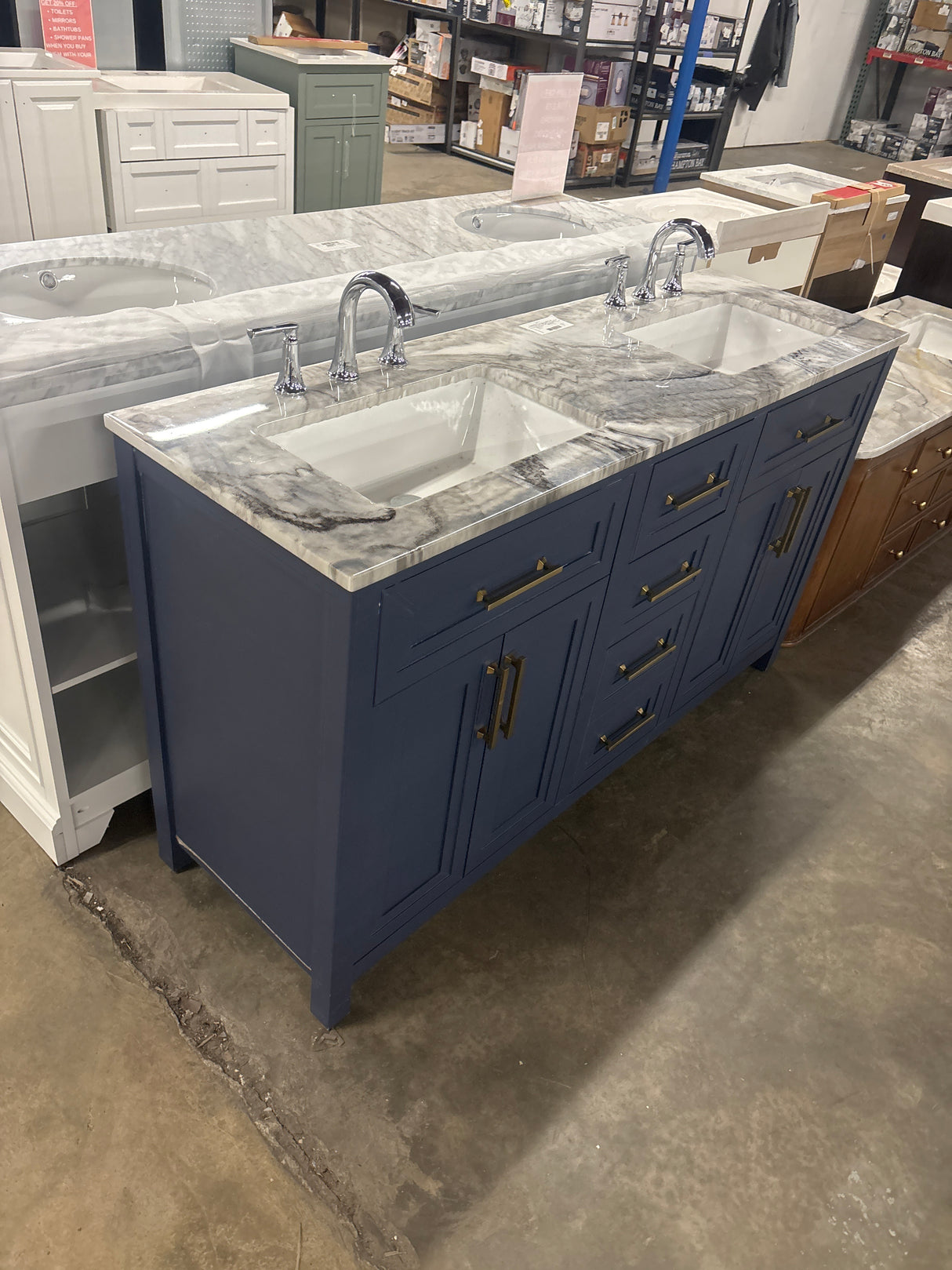 Beaufort 60 in. Double Sink Midnight Blue Bath Vanity with White Engineered Stone Top and faucet (Assembled)