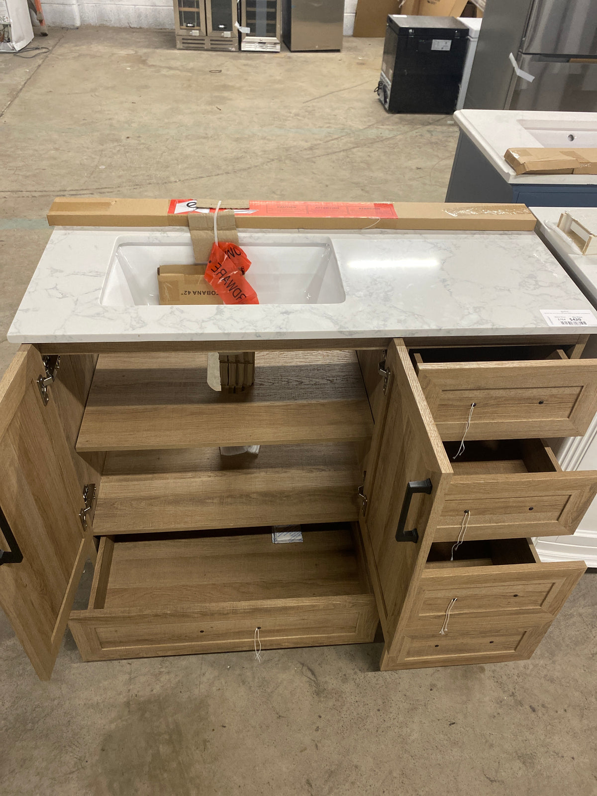 Tobana 42 in. W x 19 in. D x 34.5 in. H Bath Vanity in Weathered Tan with White Cultured Marble Top