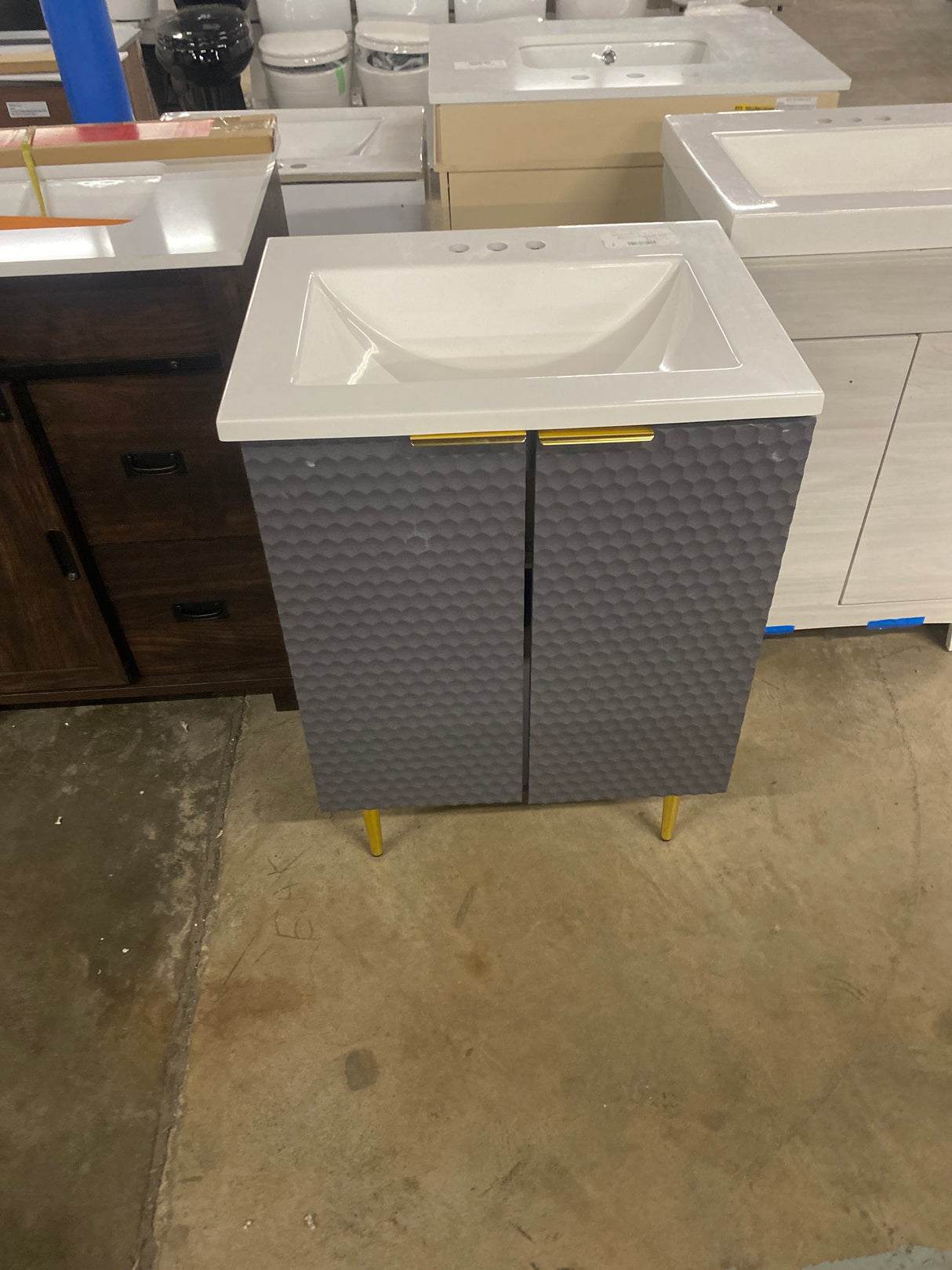 24 in. W Single Bath Vanity in Gray with White Ceramic Top