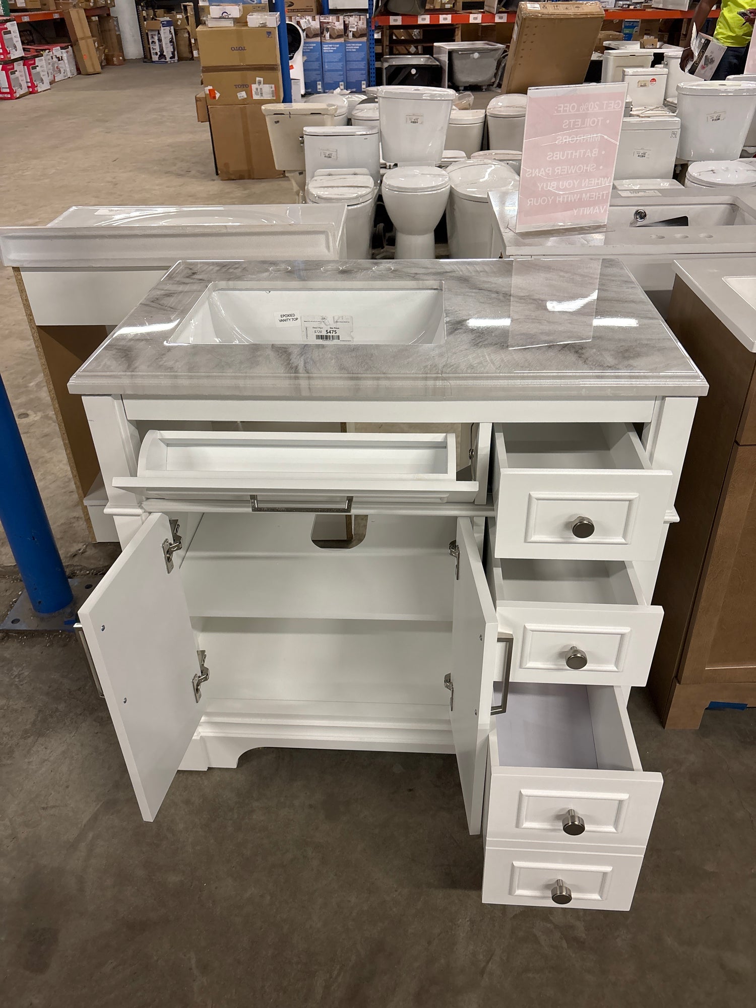 Melpark 36 in. W x 22 in. D x 34.5 in. H Bath Vanity in White with Epoxied Top