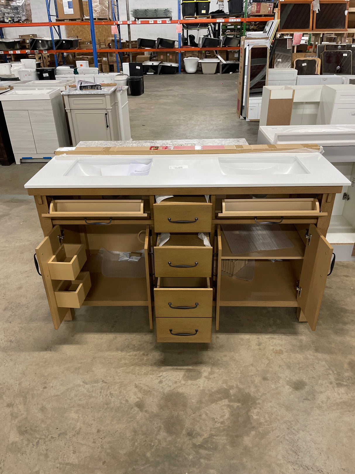 Bellington 60 in. W x 22 in. D x 34.5 in. H Bath Vanity in Almond Toffee with White Engineered Stone Top