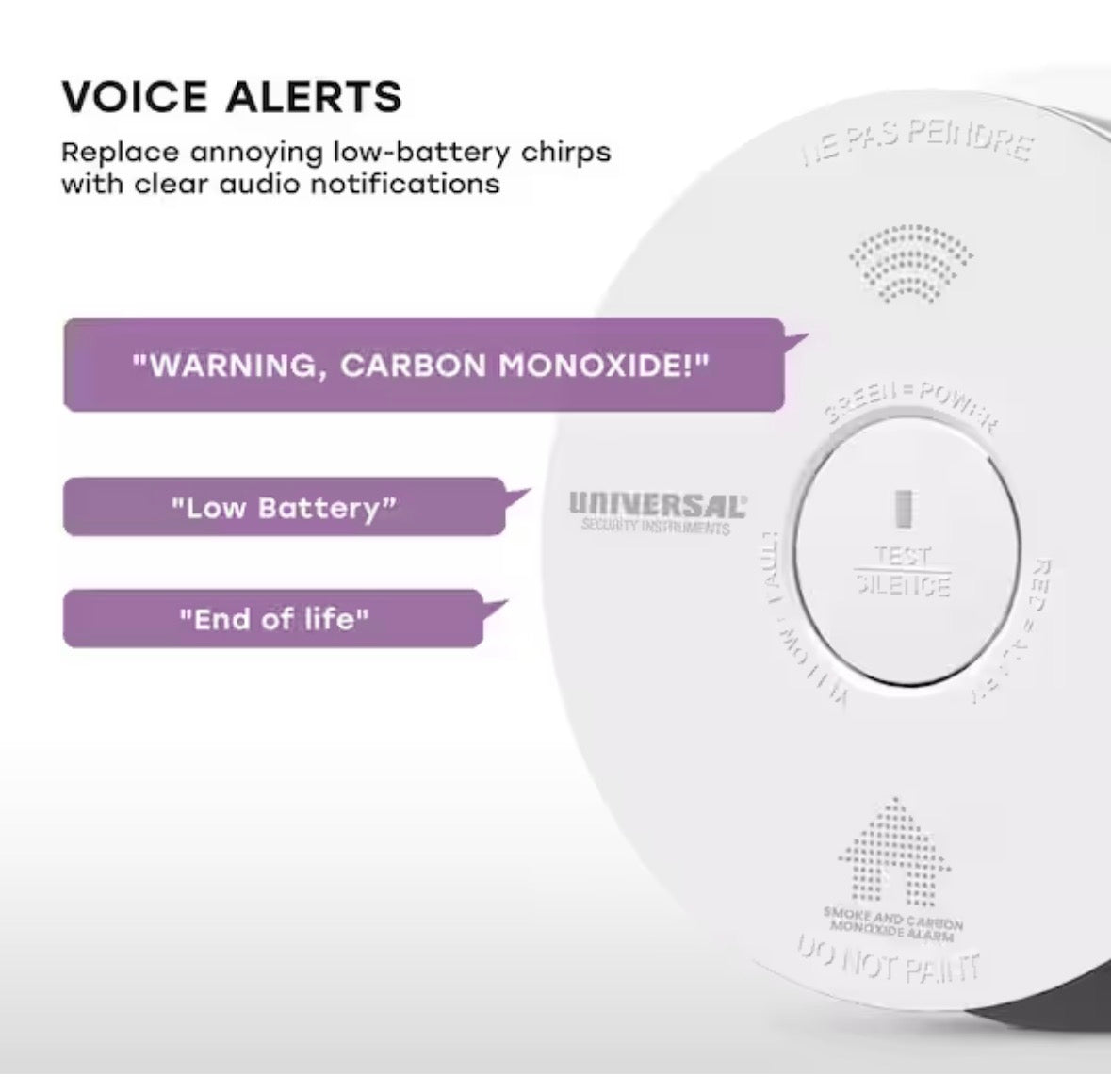 2-Pack 10-Year Battery Combination Smoke and Carbon Monoxide Detector with Voice Alarm and LED Warning Light
