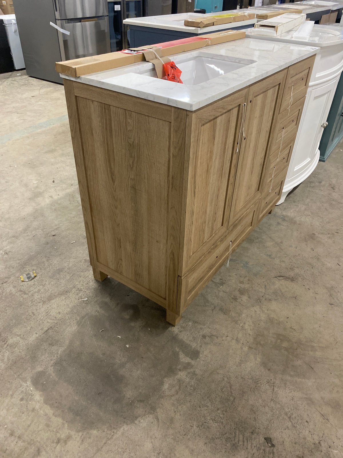 Tobana 42 in. W x 19 in. D x 34.5 in. H Bath Vanity in Weathered Tan with White Cultured Marble Top