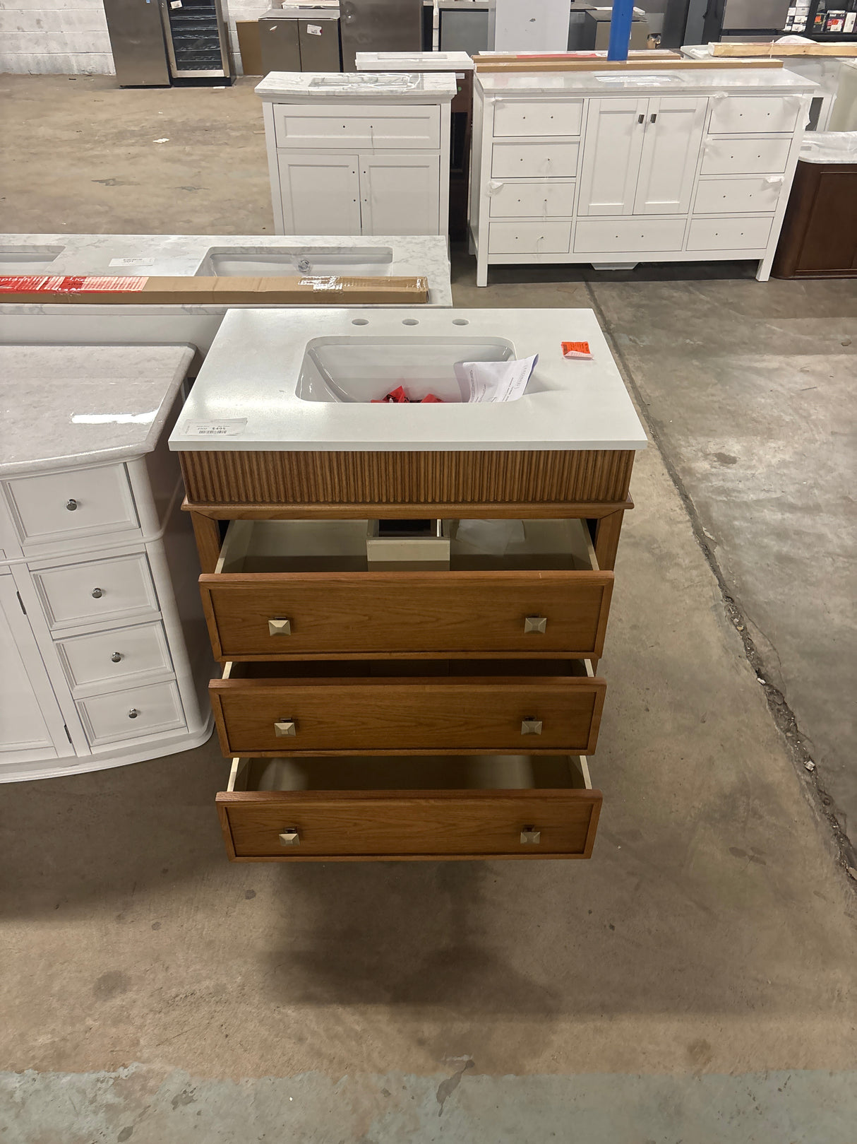 Danby 30 in. Single Sink Freestanding Bathroom Vanity in Caramel Oak with White Engineered Marble Top (Assembled)