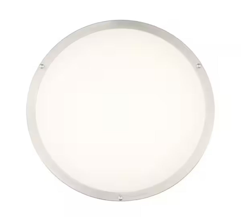 DC Series 16 in. 1-Light Modern Brushed Nickel Selectable Dimmable LED Round Flush Mount with White Acrylic Shade