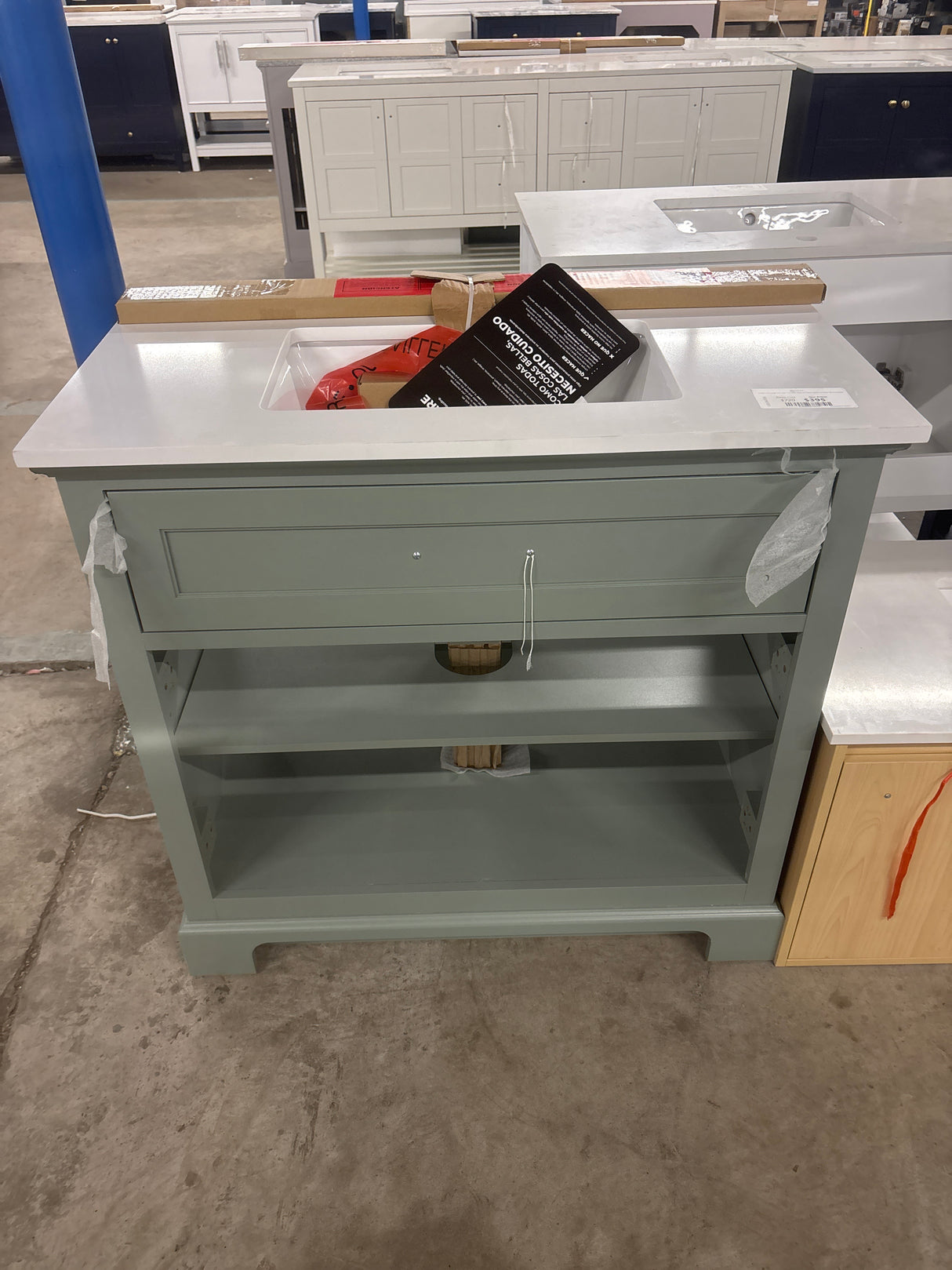 Doveton 36 in. Single Sink Sage Green Bath Vanity with White Engineered Stone Top (Assembled)
